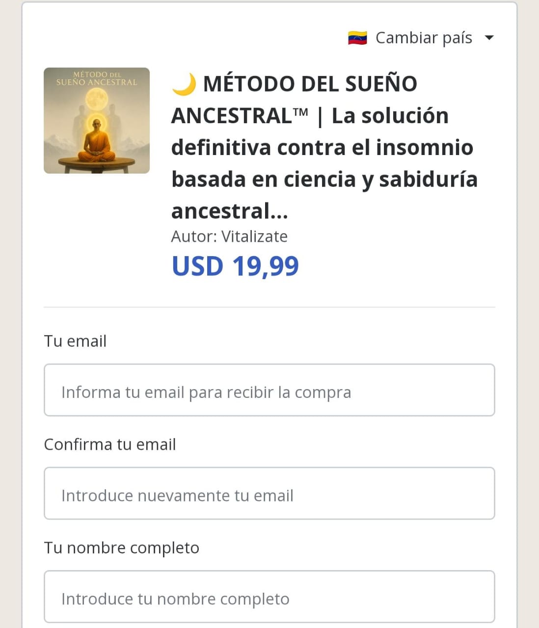 Llena tus datos en el formulario de Hotmart